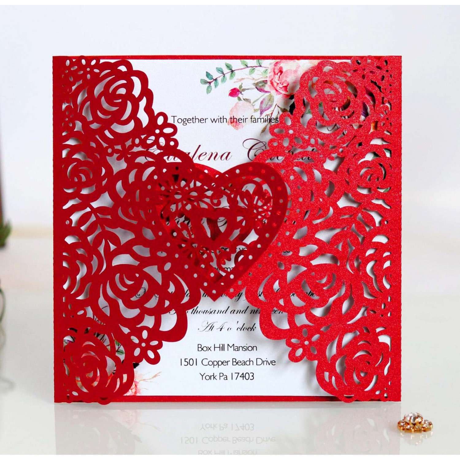 Square Invitation Card Laser-hollowed Design Dark Blue Iridescent Paper Wholesale